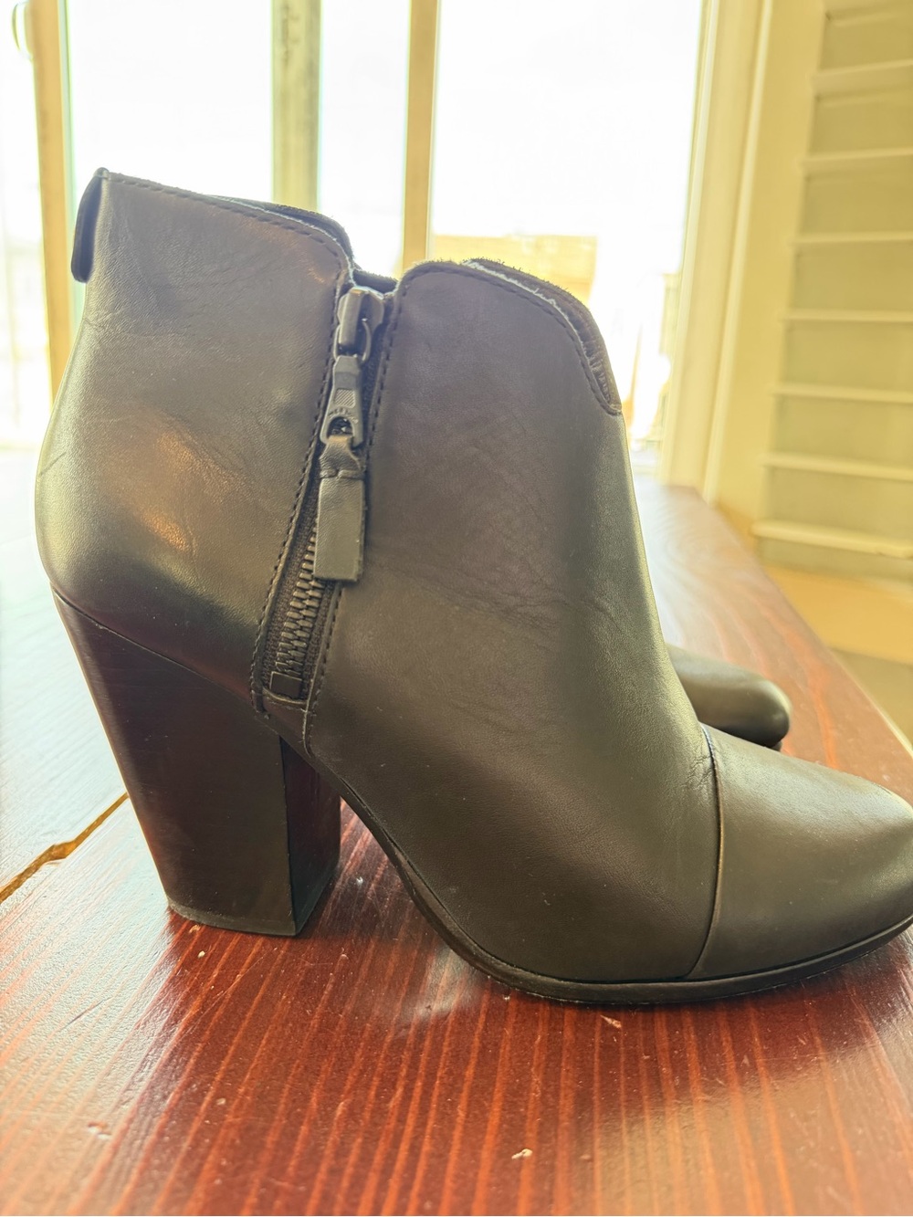 rag & bone Black Leather Ankle Booties with Block Heel